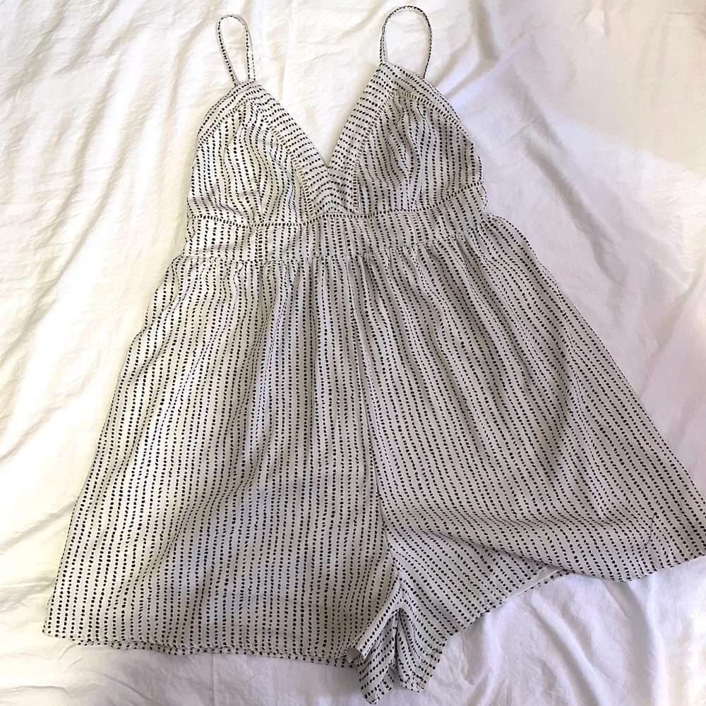Cute white dotted short jumpsuit romper